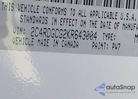 2019 Dodge Grand Caravan Sxt из США, поврежденный, VIN 2C4RDGCG2KR643004